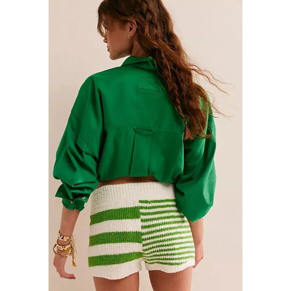 FREE PEOPLE BEACH Orlanda Stretch Sweater Knit Micro Shorts Green Stripe SZ M - Picture 3 of 6